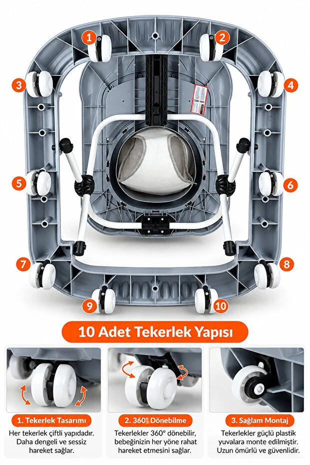  Lüks Oyuncaklı Müzikli Ve Işıklı Yürüteç 3 Kademeli Bebek Yürüteci